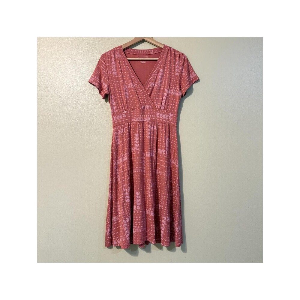 L.L.Bean Women's Coral Paisley V-Neck Jersey Dress XSP